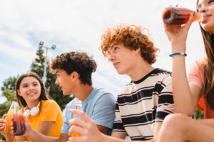 young people drinking juice