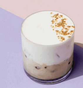 iced latte topped with reishi infused cold foam