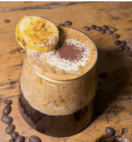 Iced coffee with banana cold foam